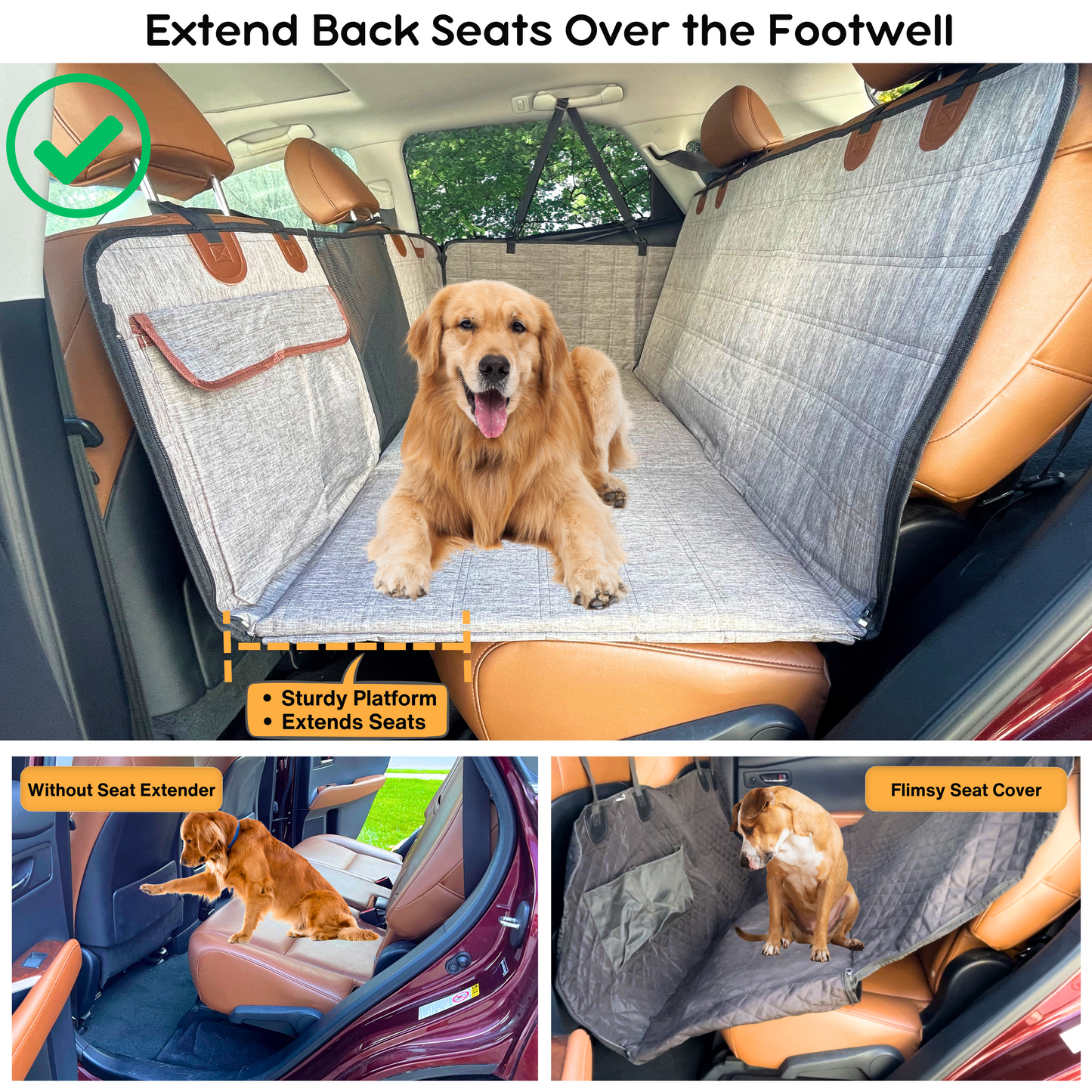 Backseat Extender for Dogs - Grey with Door Covers