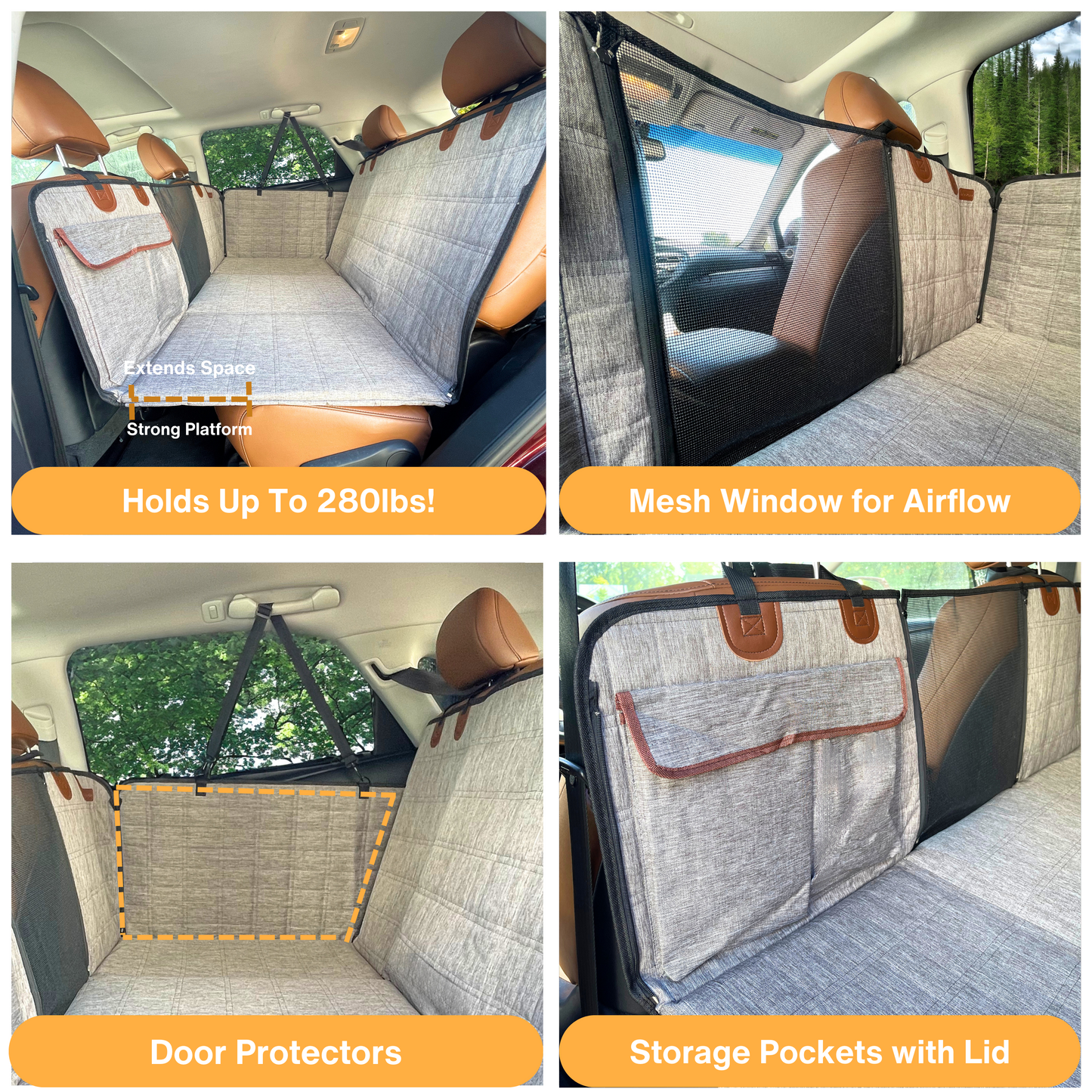 Backseat Extender for Dogs - Grey with Door Covers