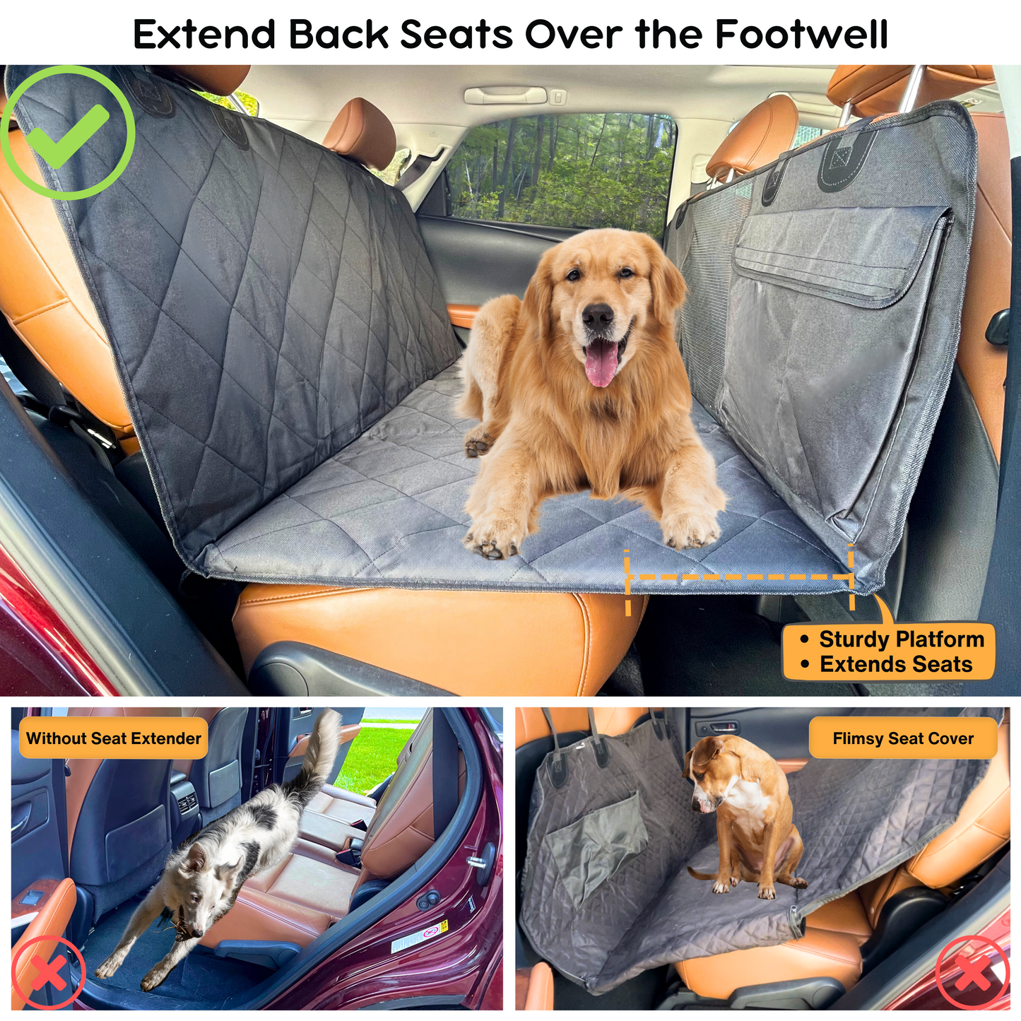 Backseat Extender for Dogs - Standard Black - No Door Covers