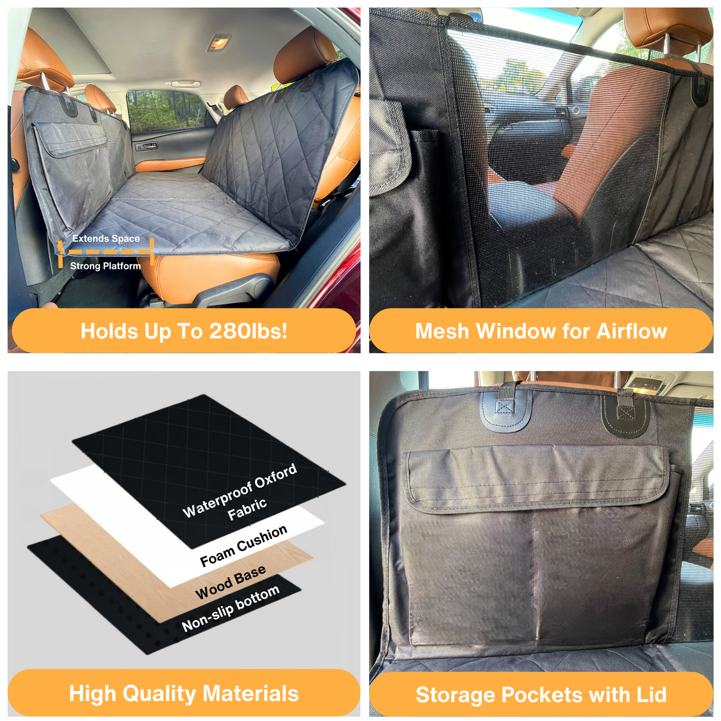 Backseat Extender for Dogs - Standard Black - No Door Covers