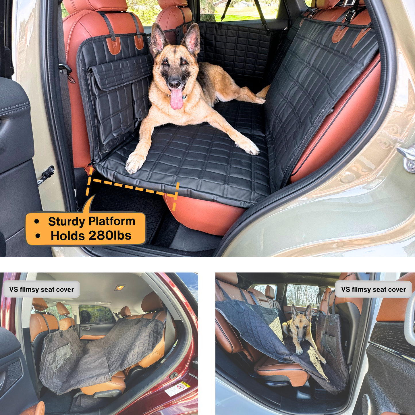 Leather Backseat Extender for Dogs - Black with Door Covers