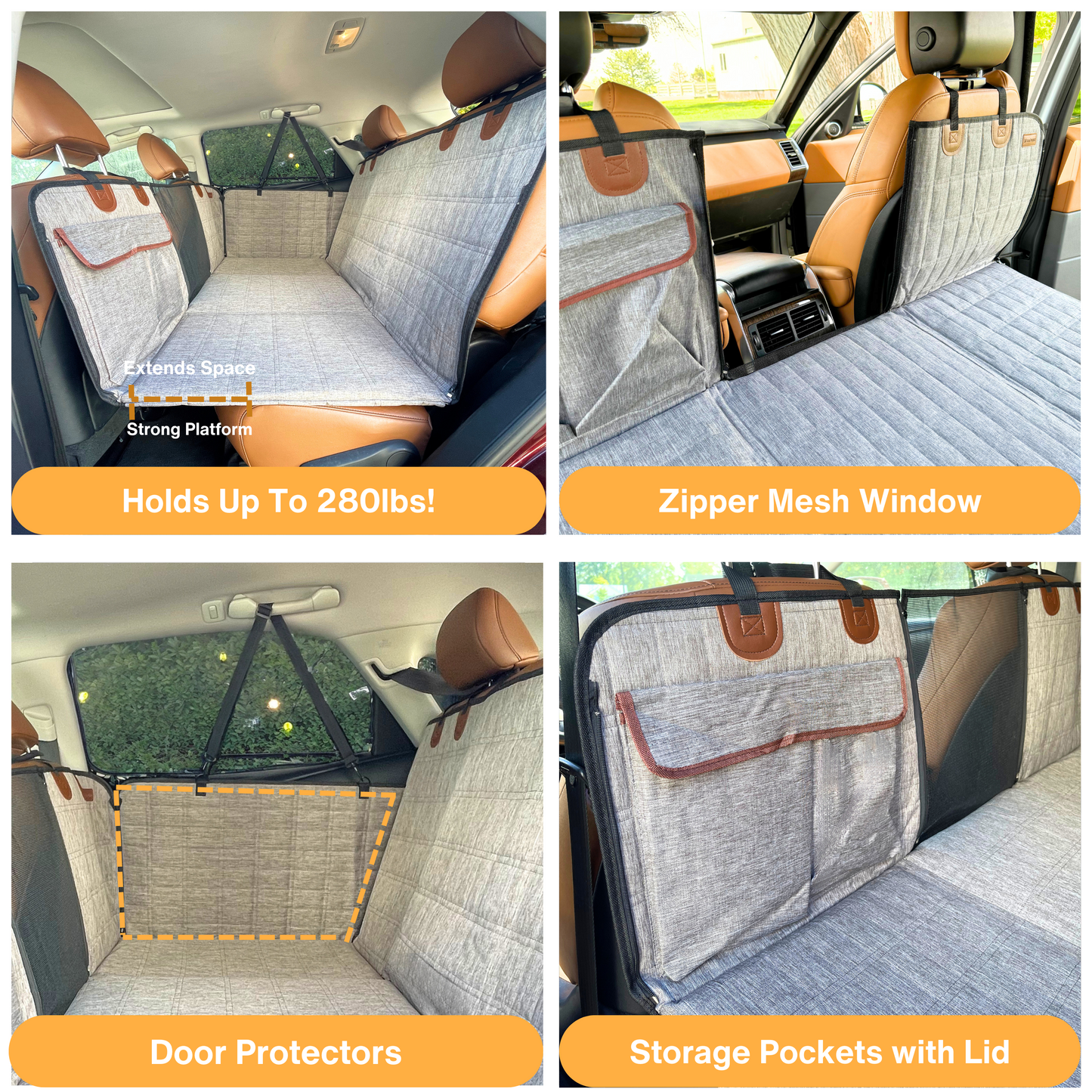 Backseat Extender for Dogs - Grey with Door Covers