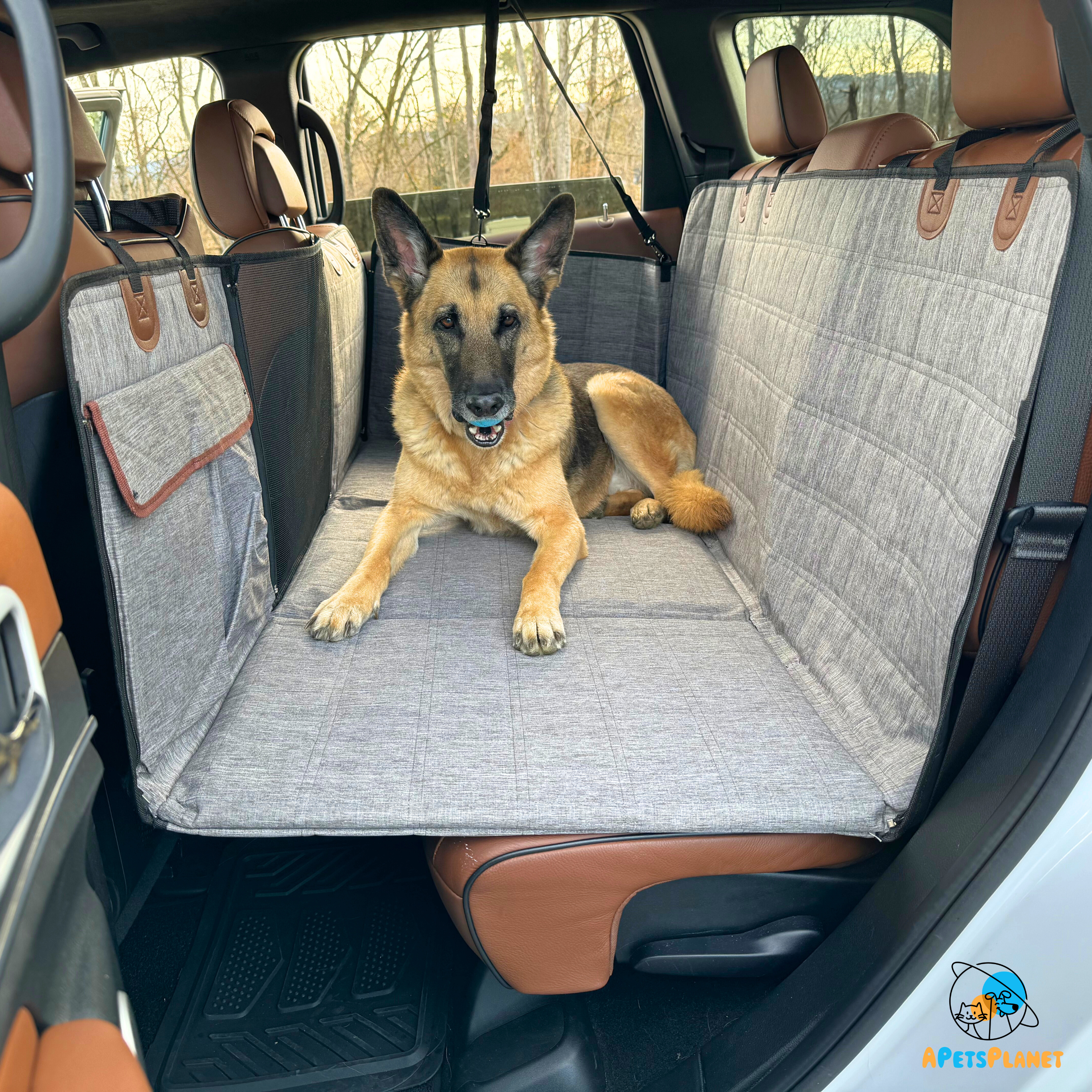 DEQIS Back Seat Extender For Dogs - Hard Bottom Car Seat Cover, Waterproof & Nonslip, With Mesh Window