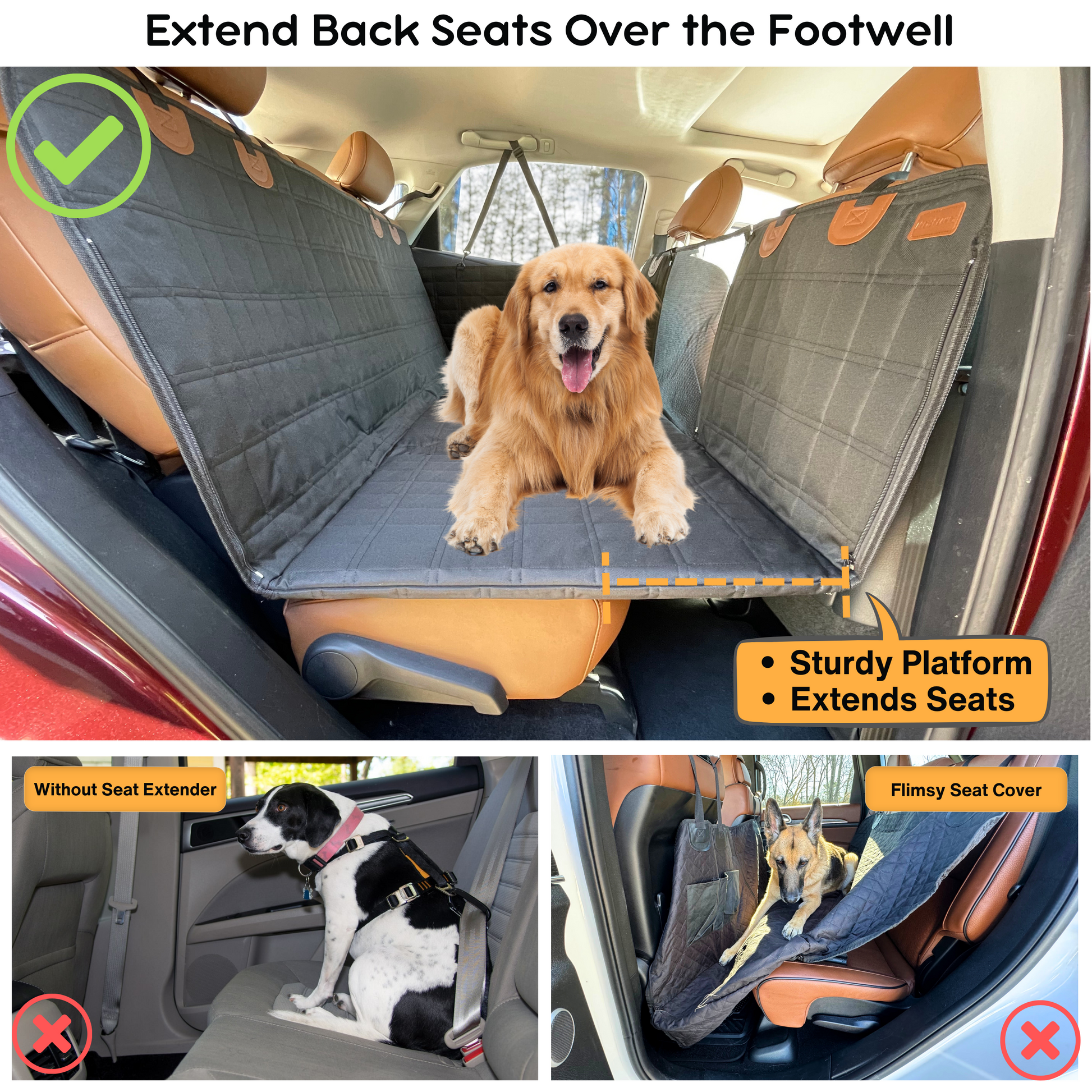 APetsPlanet Extensor de asiento trasero para perros, 100% impermeable,  funda de asiento de coche para perro, con fundas de puerta, extensor de  asiento