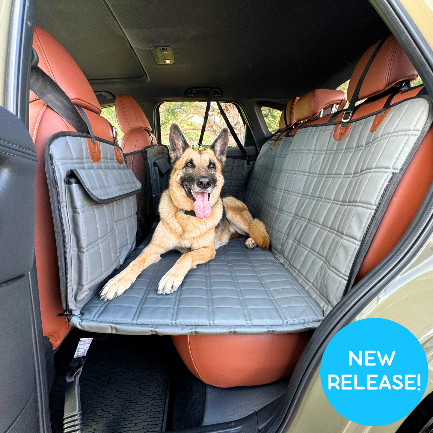 Leather Backseat Extender for Dogs - Grey with Door Covers