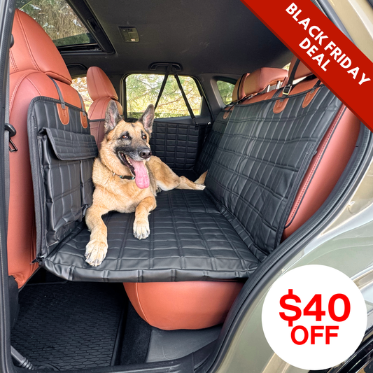 Leather Backseat Extender for Dogs - Black with Door Covers