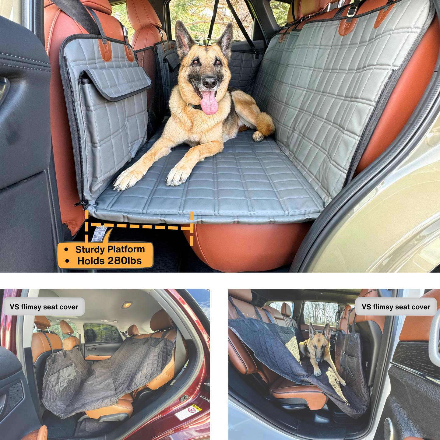 Leather Backseat Extender for Dogs - Grey with Door Covers